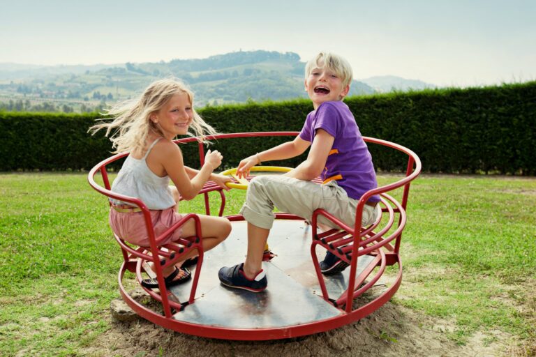 Children playing in backyard