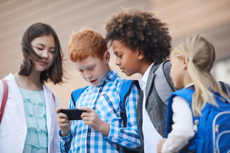 Children playing in mobile phone